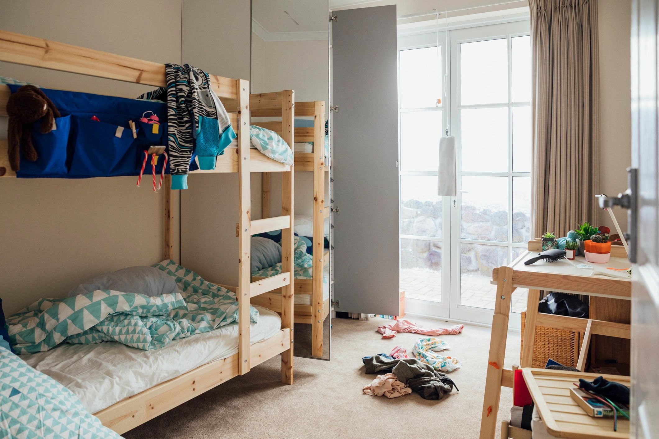 Student hostel room with bunk beds