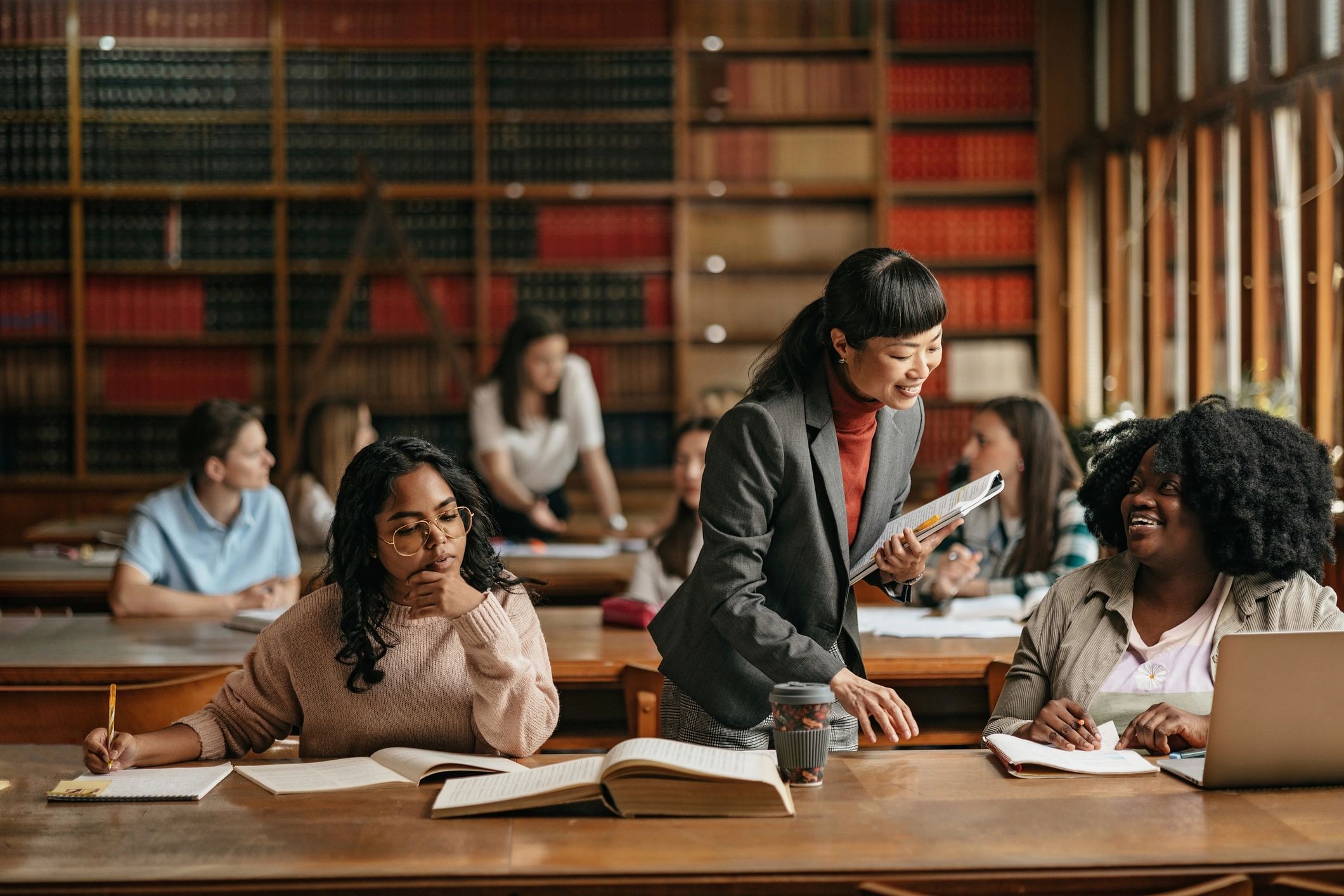 Students studying in a library