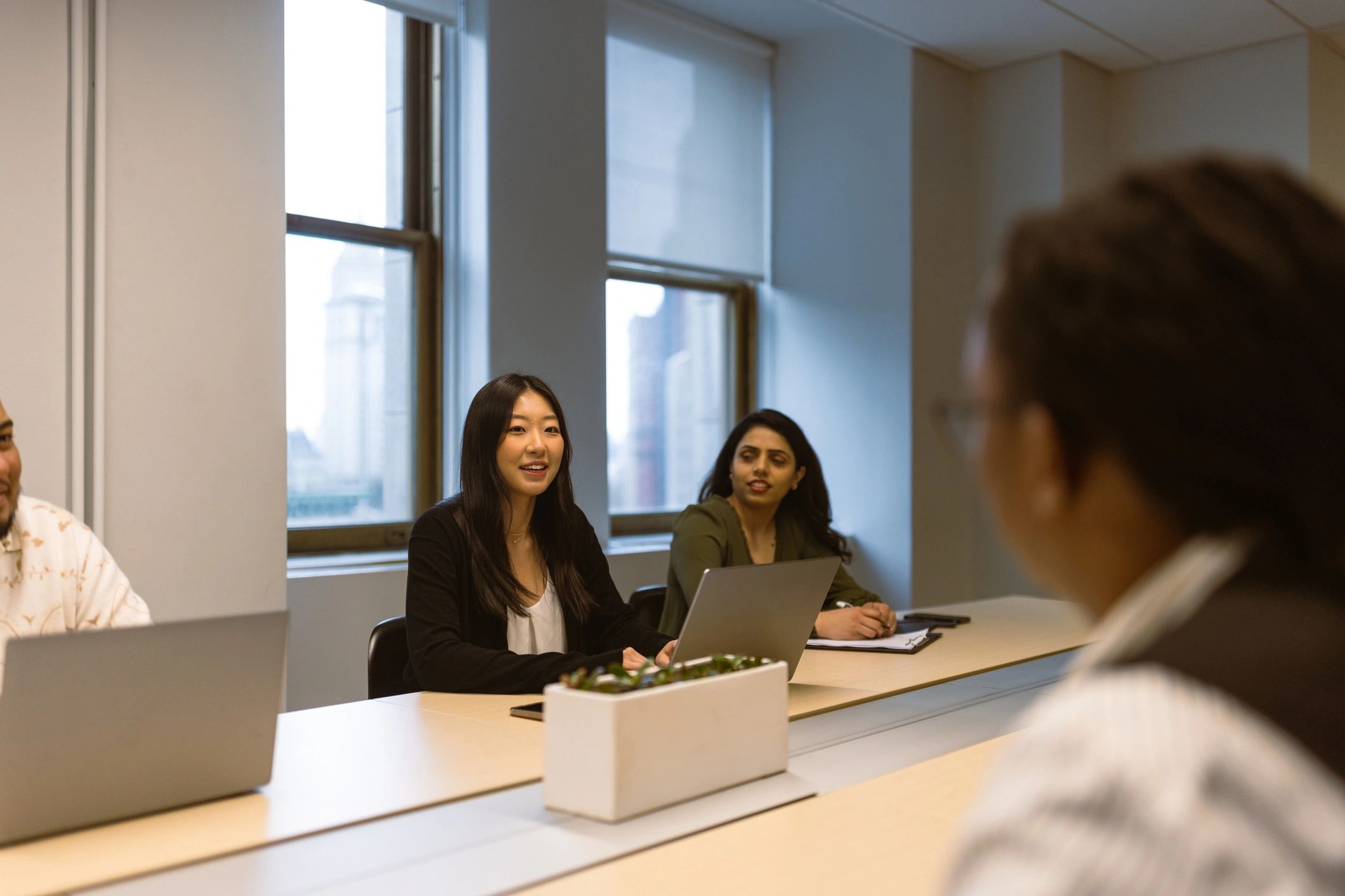 Students in a group discussion during an interview preparation session