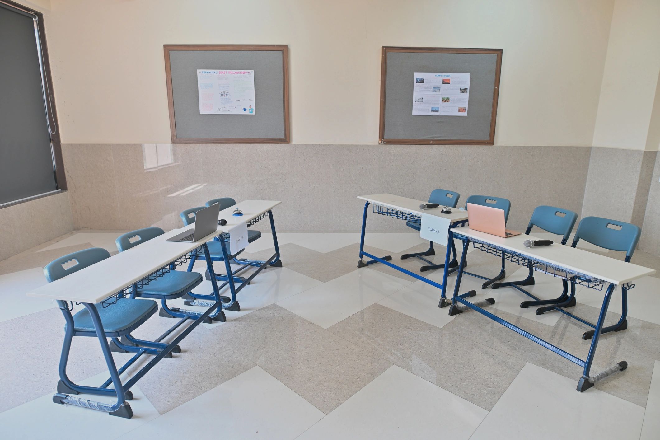 Desks arranged for an academic setup